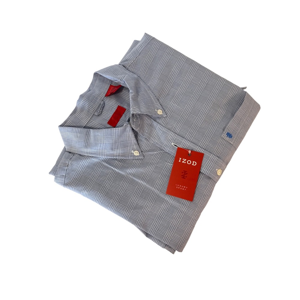 IZOD Luxury‎ Sport Plaid Button Down Short Sleeve Casual Shirt - X-Large